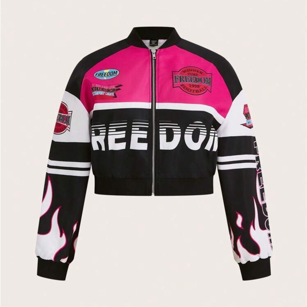 SHEIN ICON Women's Pink and Black Bomber Jacket-2XL
